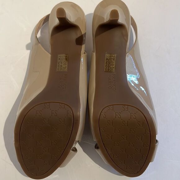 Franco Sarto Nude Patent Peep Toe‎ Platform Slingback Shoes Size 8.5 NWOT - Picture 14 of 16